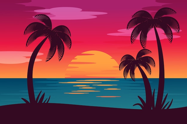 Colorful palm silhouettes background