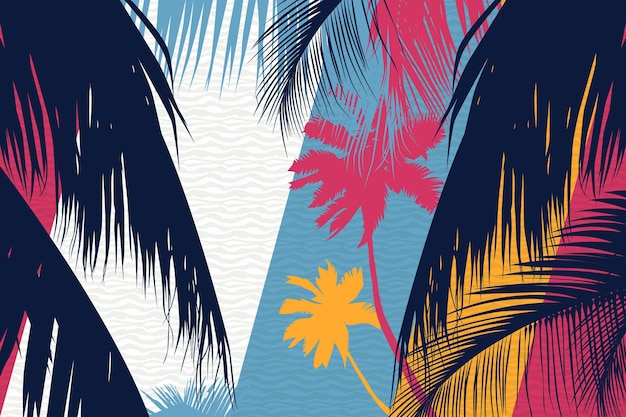 Colorful palm silhouettes background