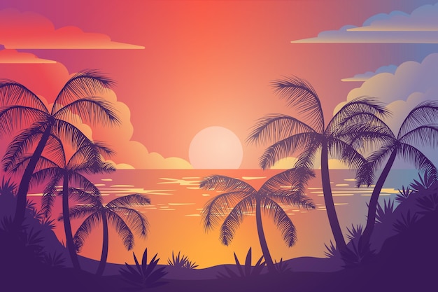 Free Vector colorful palm silhouettes background