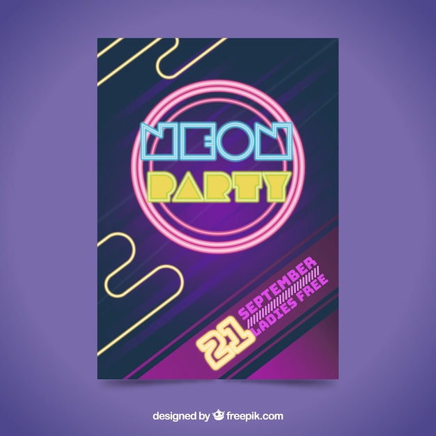 Colorful party poster template with neon lights