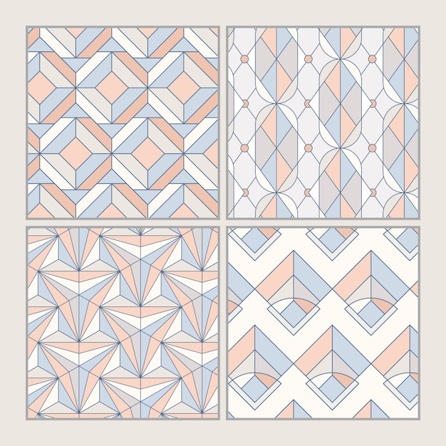 Colorful pastel geometric seamless patterns set