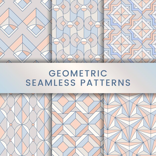 Colorful pastel geometric seamless patterns set