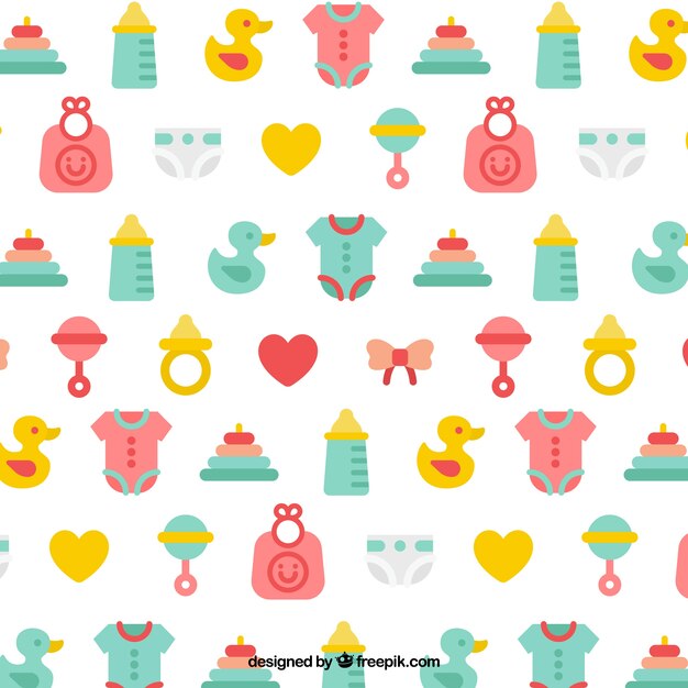 Colorful pattern with baby elements in flat design