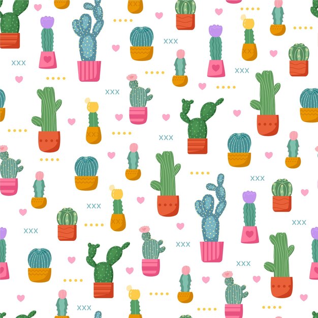 Colorful pattern with cactus plants