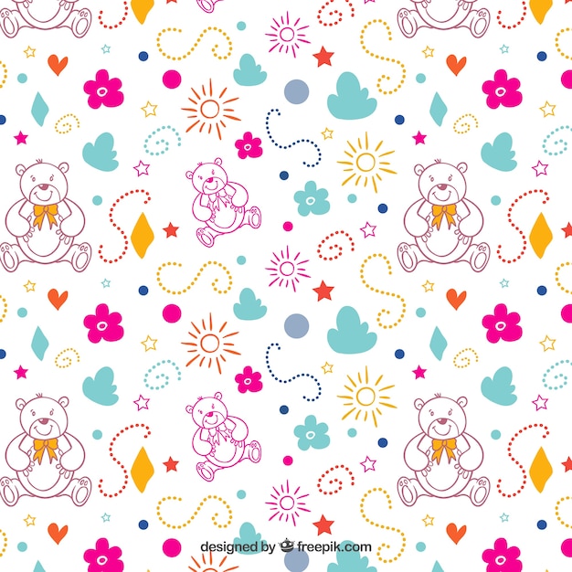 Free Vector colorful pattern with teddy bears