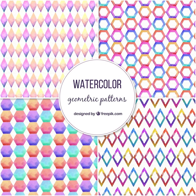 Free Vector colorful patterns with geometric shapes in watercolor style