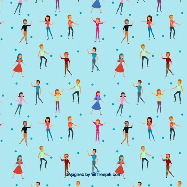 Colorful people pattern with hand drawn style