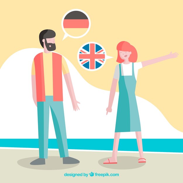 Colorful people speaking different languages with flat design