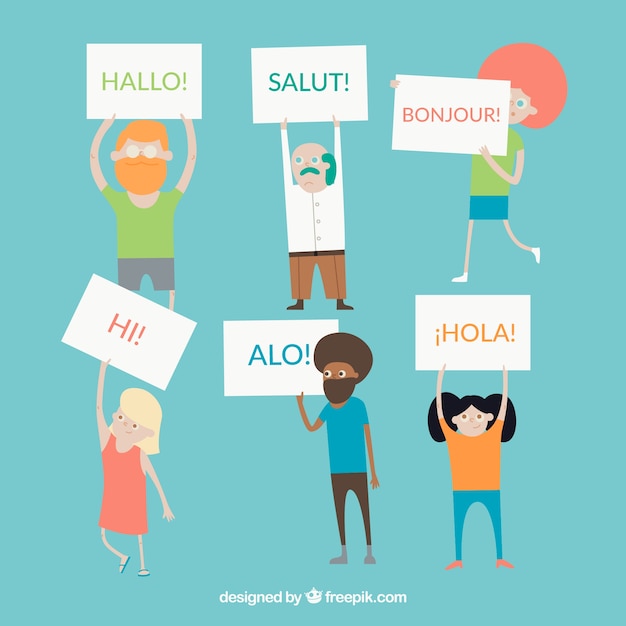 Free vector colorful people speaking different languages with flat design