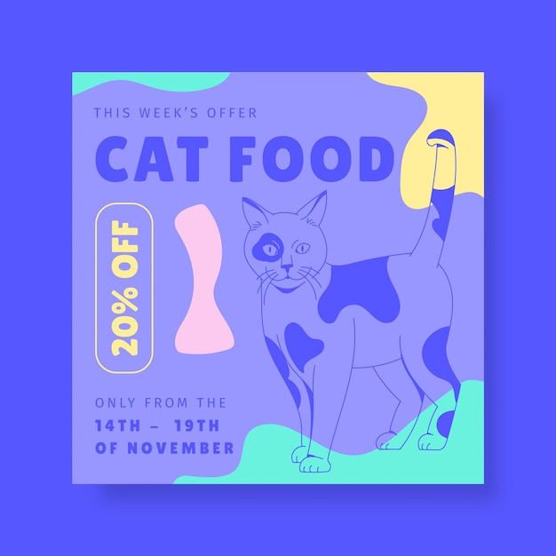 Free Vector colorful pet shop cat food offer facebook post