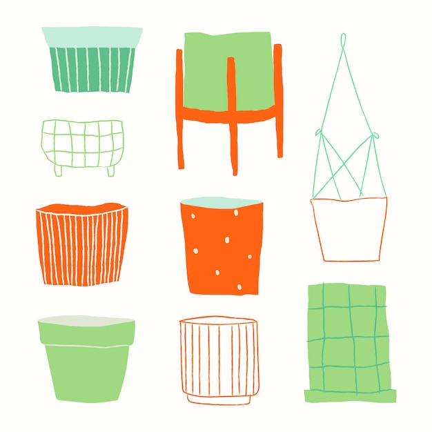 Free Vector colorful plant pot vector doodle