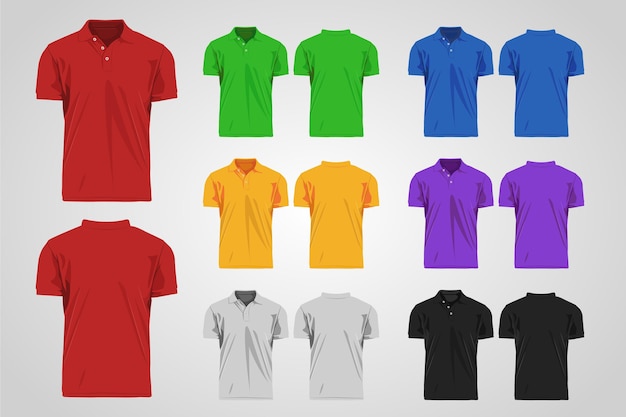 Free Vector colorful polo shirt collection front and back