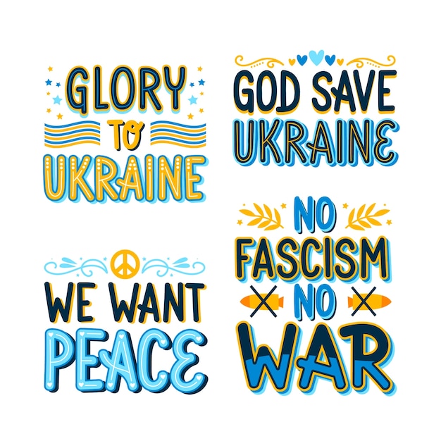 Colorful pray for ukraine lettering sticker set