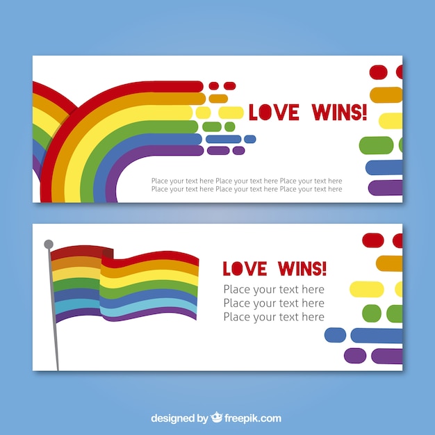 Free vector colorful pride day banners with flag and rainbow