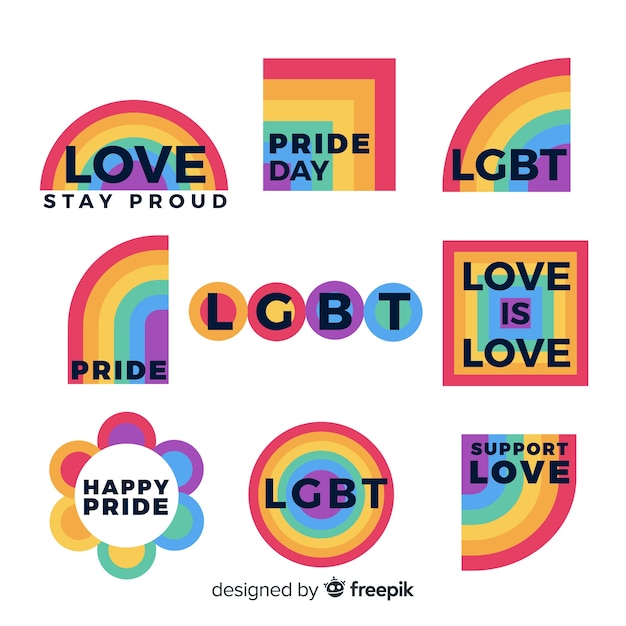 Colorful pride day labels collection