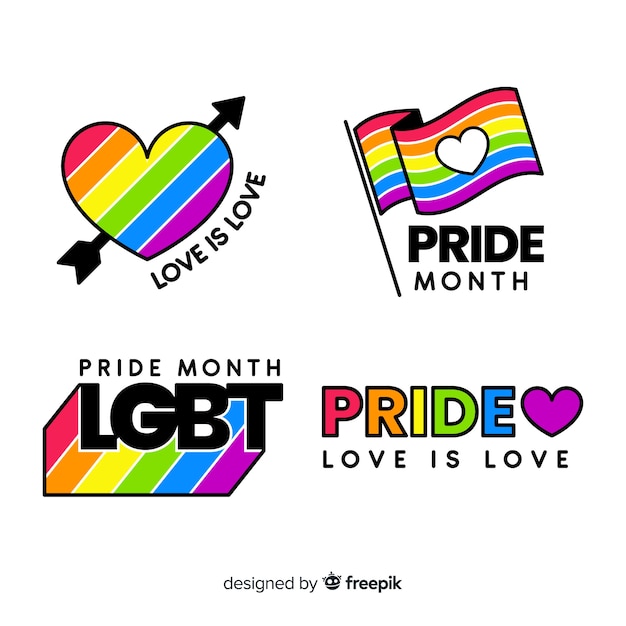 Colorful pride day labels collection