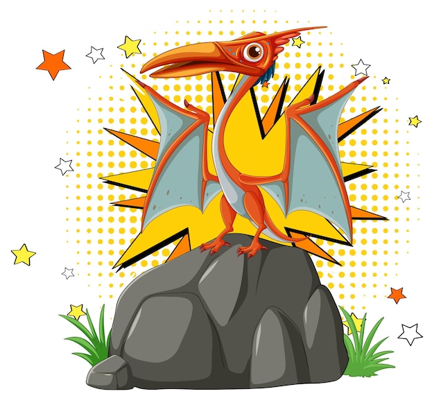 Free Vector colorful pterodactyl on a rock