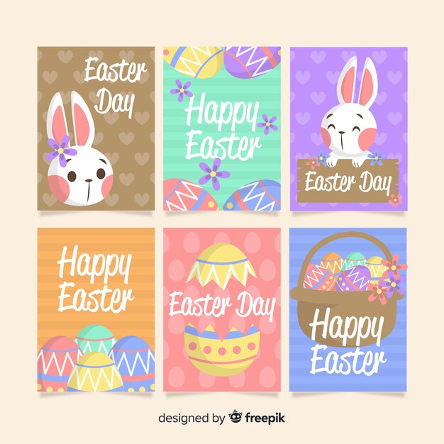 Colorful rabbit easter card collection