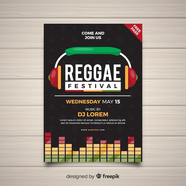 Free Vector colorful reggae party poster with flat design