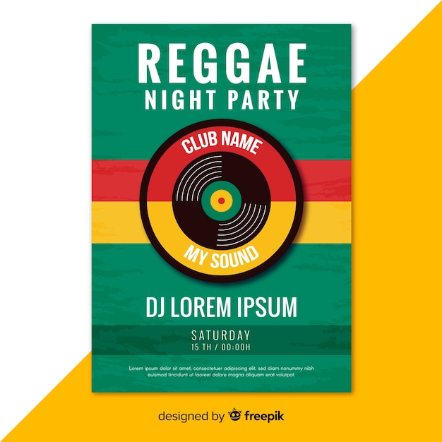 Colorful reggae party poster with flat design