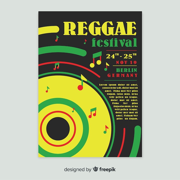 Colorful reggae party poster with flat design