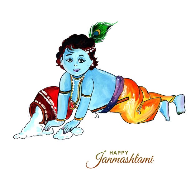 Colorful religious krishna janmashtami card background