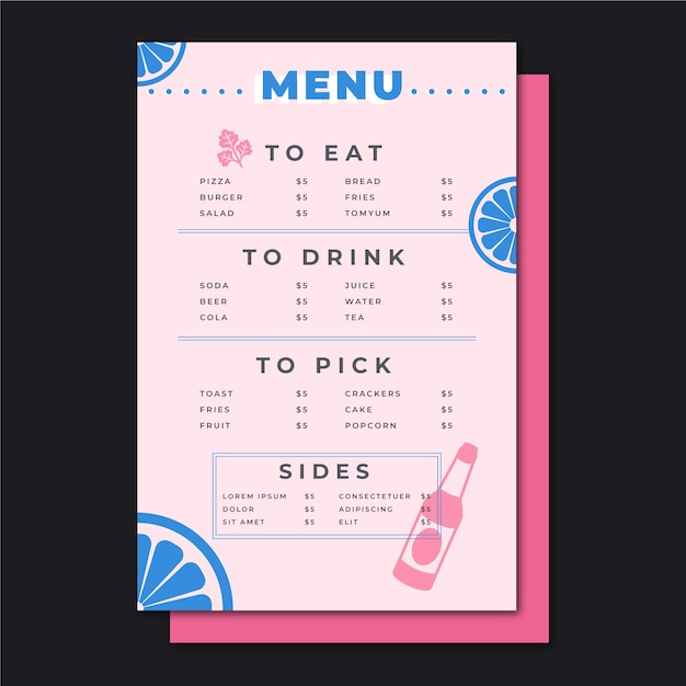 Colorful restaurant menu template