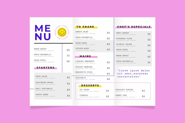 Colorful restaurant menu template