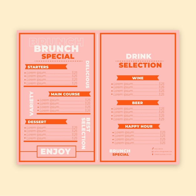 Free vector colorful restaurant menu with brunch special