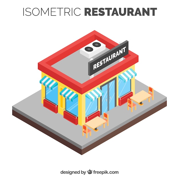 Colorful restaurant with isometric perspective