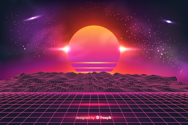 Colorful retro futuristic landscape background