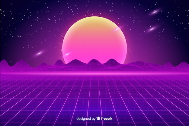 Free Vector colorful retro futuristic landscape background