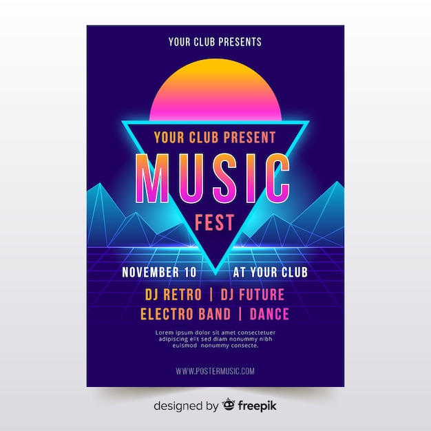 Free Vector colorful retro futuristic music poster 