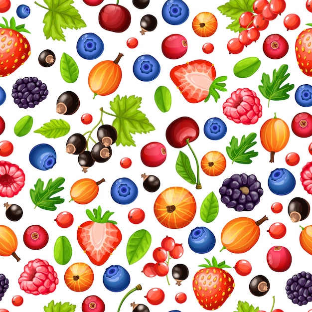 Colorful Ripe Forest Berries Seamless Pattern