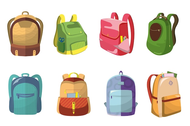 Free vector colorful school bags set