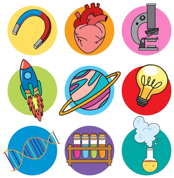 Free vector colorful science icons vector set