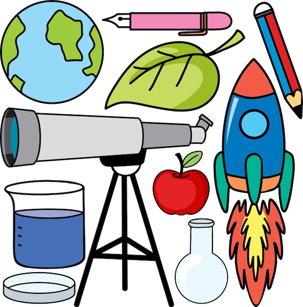 Free vector colorful science objects and icons vector set