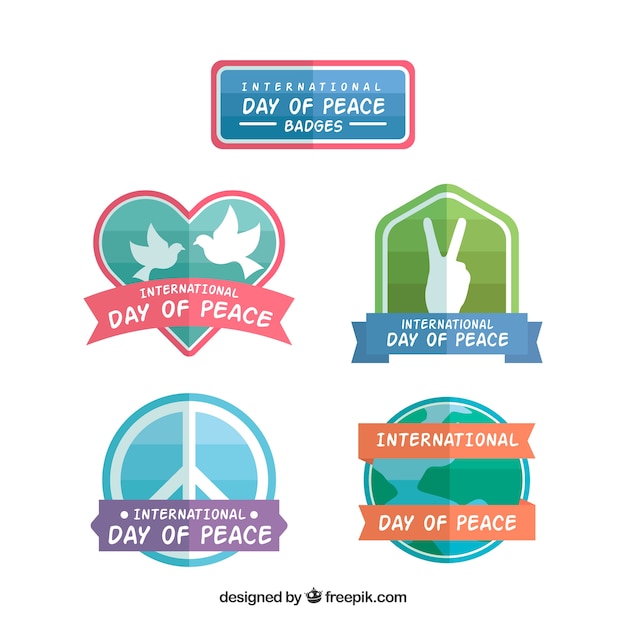 Colorful set of badges for day of peace