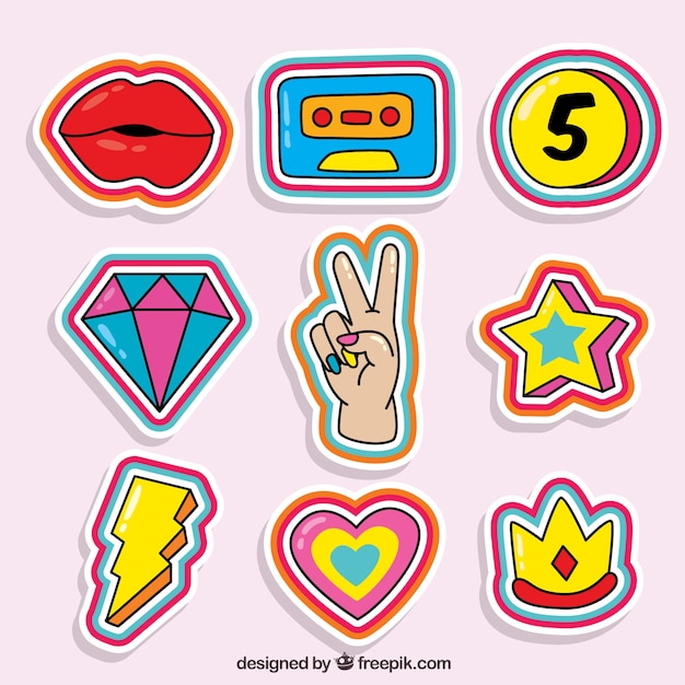 Free Vector colorful set of comic stickers