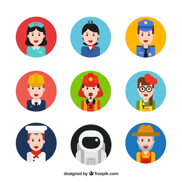 Colorful set of cute professionals avatars