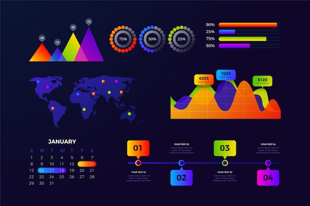 Colorful set of dashboard elements