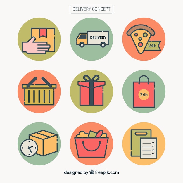 Colorful set of delivery elements