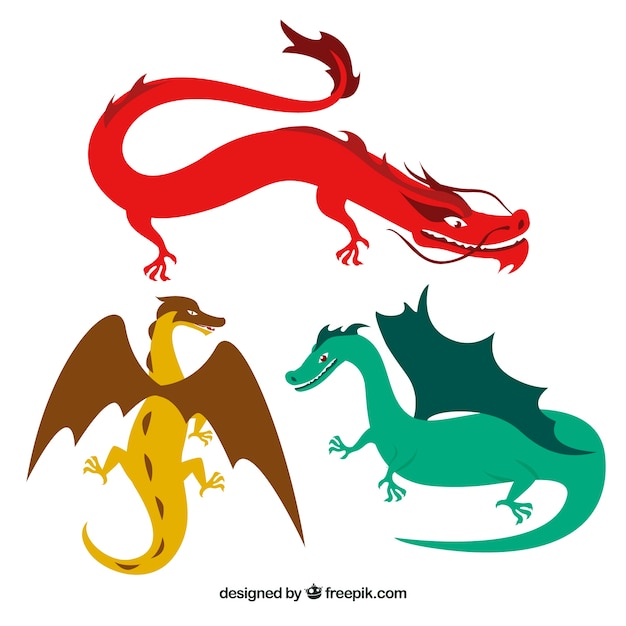 Free vector colorful set of dragons with flat design