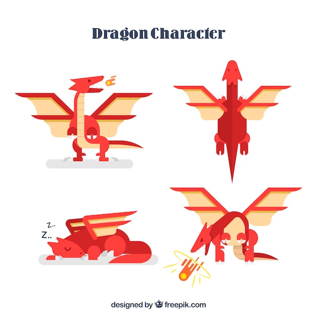 Free Vector colorful set of dragons with flat design