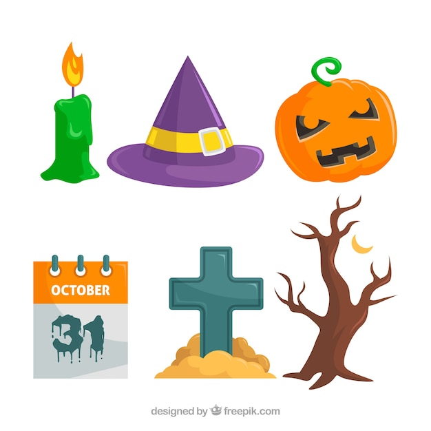 Colorful set of halloween elements