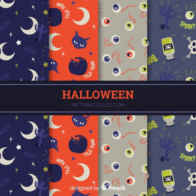 Colorful set of halloween patterns with flat design