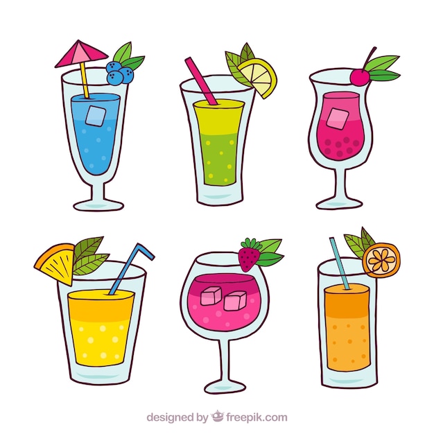 Colorful set of hand drawn cocktails