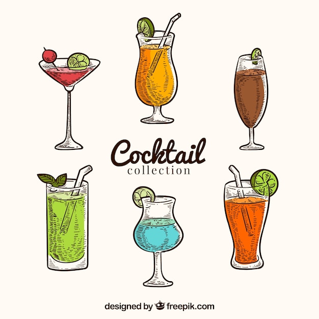 Colorful set of hand drawn cocktails