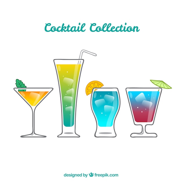 Colorful set of hand drawn cocktails