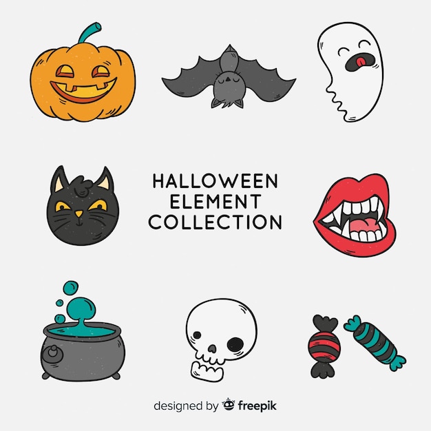 Colorful set of hand drawn halloween elements